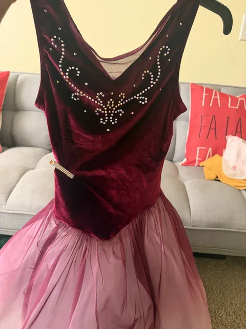 Burgundy Velvet Tutu Dress Rhinestones w/ Headpiece, Weissman one-piece