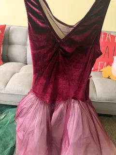 Burgundy Velvet Tutu Dress Rhinestones w/ Headpiece, Weissman dance costume in burgundy and pink detail 2